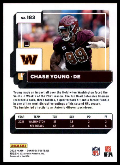 Chase Young football card from 2022 Donruss Washington Commanders collection