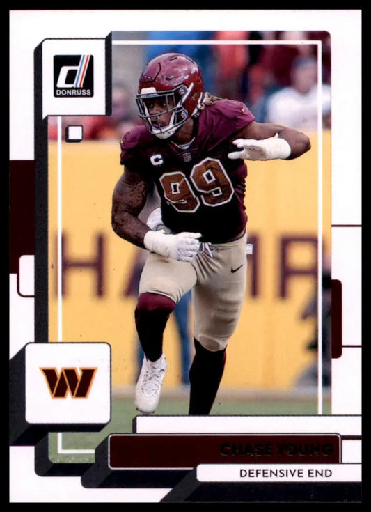 Football trading card featuring Chase Young from 2022 Donruss Washington Commanders