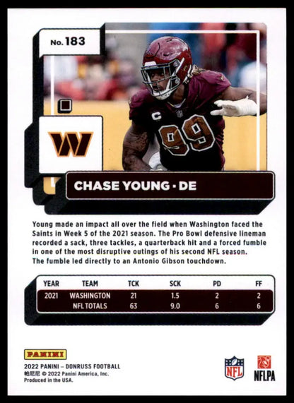 Chase Young football card from 2022 Donruss Washington Commanders collection