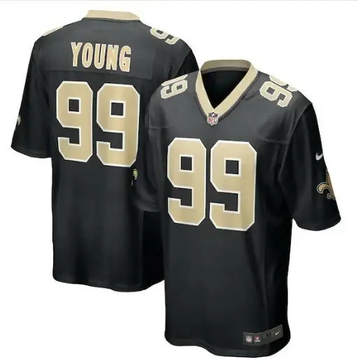 Black and gold Chase Young New Orleans Saints Nike Game Jersey with number 99 and YOUNG on back
