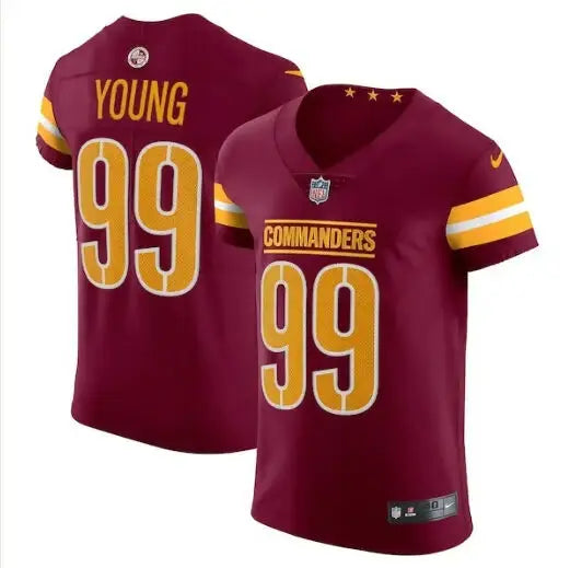 Maroon and gold Chase Young Washington Commanders Nike Vapor Elite Jersey with number 99
