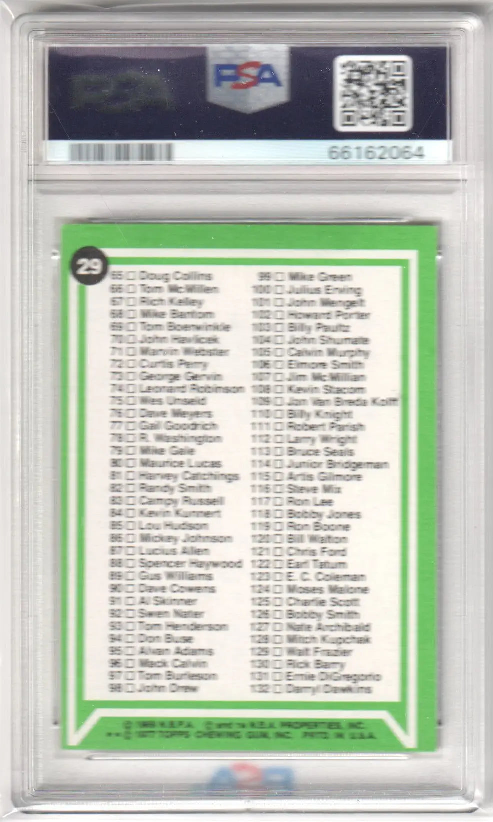 Columbia Hobby graded basketball card from Checklist 1-132 1977-78 Topps #29 PSA 7 NM-MT