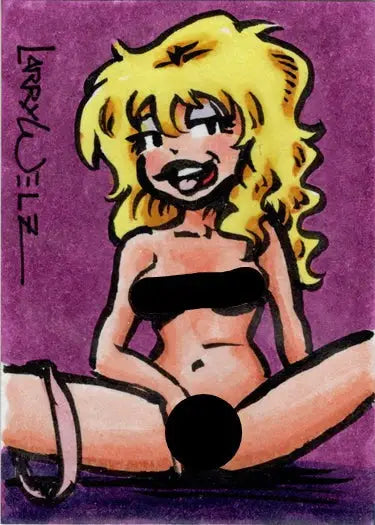 Blonde woman in black bikini on Cherry November 5finity 2023 Larry Welz sketch card