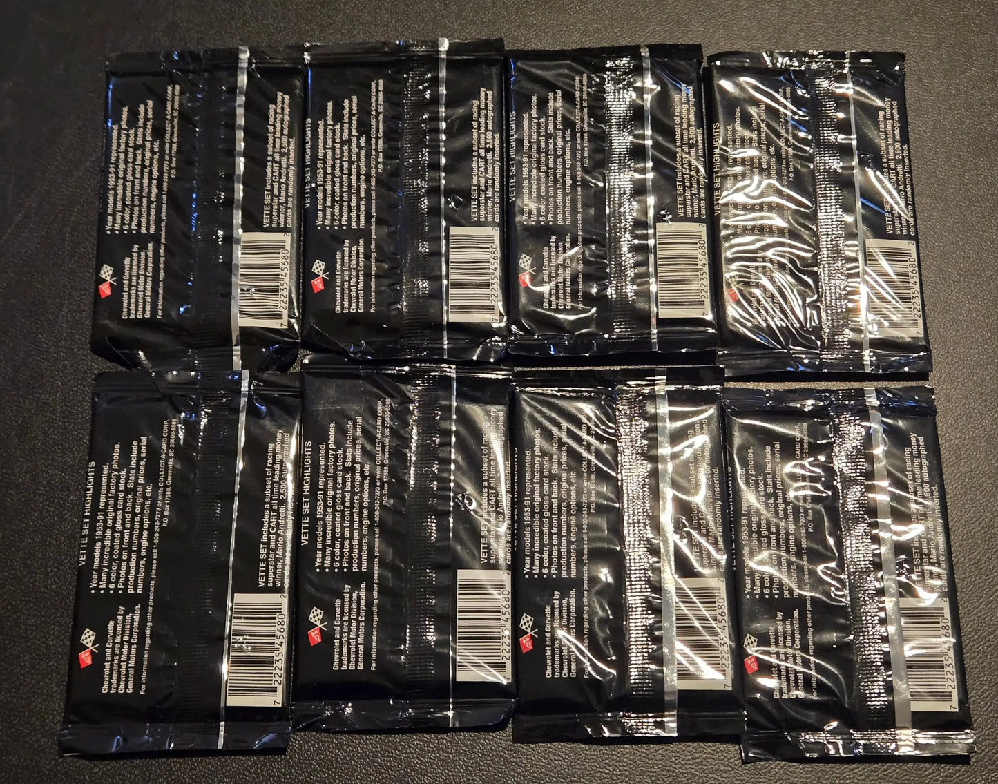 Ten sealed black packets of Chevrolet Corvette Vette Set 1991 Inaugural Edition trading cards