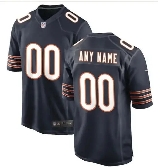 Dark blue Chicago Bears Nike custom game jersey with white numbers outlined in orange
