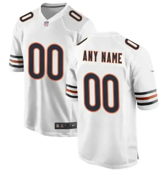White Chicago Bears Nike custom game jersey with navy blue and orange trim