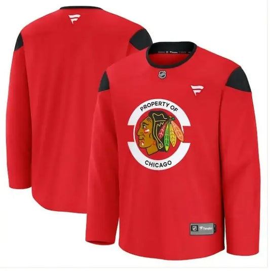 Red Chicago Blackhawks hockey jersey displayed in Chicago Blackhawks Team Practice Jersey - Red