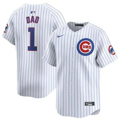 Chicago Cubs Nike #1 Dad Home Limited White Baseball Jersey on display