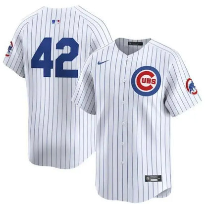 Chicago Cubs Nike 2024 Jackie Robinson Day White Limited Baseball Jersey on display
