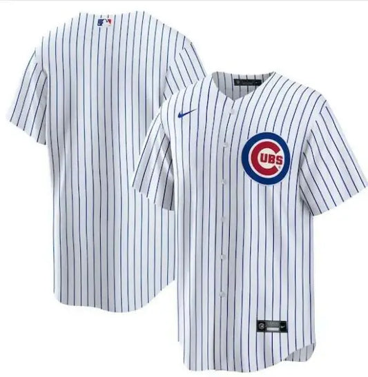 White pinstripe Chicago Cubs Nike Home Replica Team Jersey for baseball fans