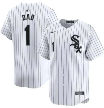 White pinstripe Chicago White Sox Nike #1 Dad Home Limited Jersey on display