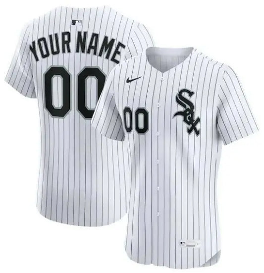 White pinstriped Chicago White Sox Nike Home Elite Custom Baseball Jersey