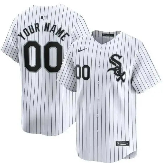 White pinstripe Chicago White Sox Nike Home Limited Custom Jersey on display