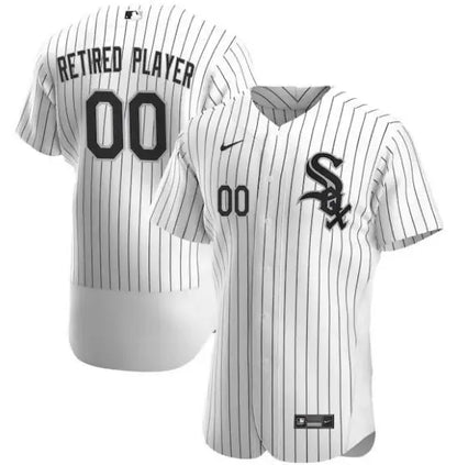 White pinstripe Chicago White Sox Nike home jersey with Retired Roster details