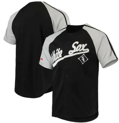 Black and gray Chicago White Sox Stitches Button-Down Raglan Replica Jersey