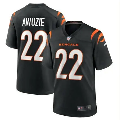 Black Cincinnati Bengals Chidobe Awuzie Nike game jersey with number 22 and Awuzie on back