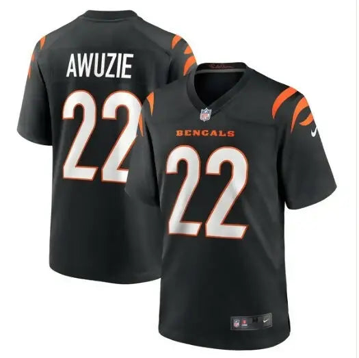 Black Cincinnati Bengals Chidobe Awuzie Nike game jersey with number 22 and Awuzie on back