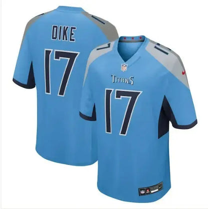 Light blue Tennessee Titans Nike football jersey with grey shoulders and dark blue trim