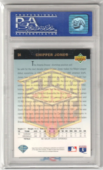 Graded Chipper Jones baseball card from Upper Deck, collectible at Columbia Hobby