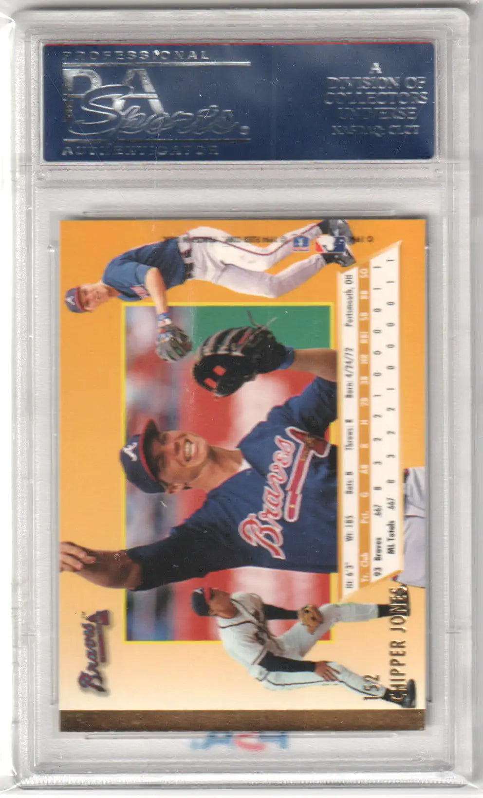 Graded Chipper Jones baseball card from Columbia Hobby featuring Ultra Chipper Jones Rookie RC