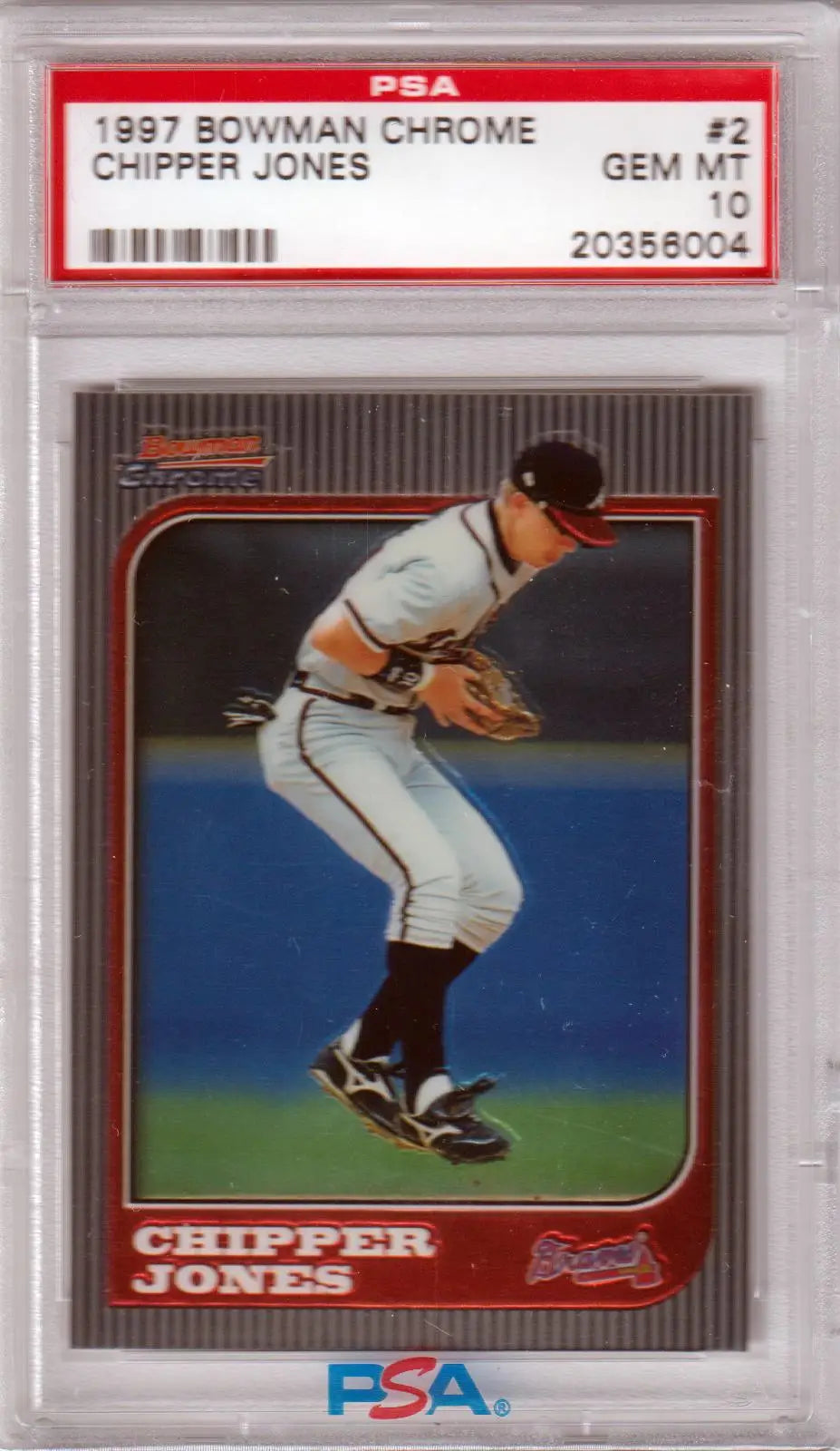 Graded Chipper Jones Columbia Hobby Bowman Chrome baseball card PSA 10 Gem Mint