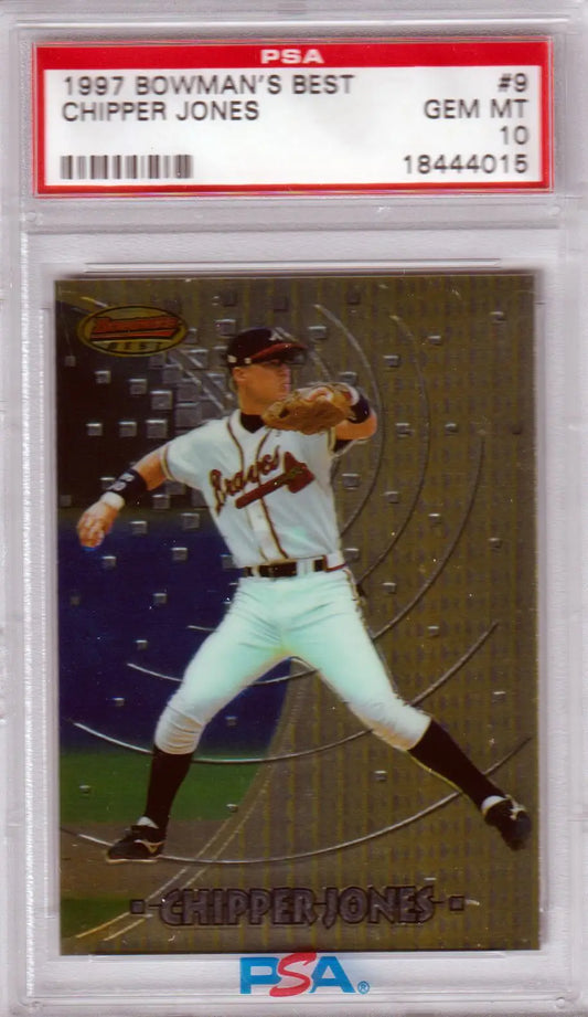 Graded Chipper Jones baseball card from Bowman’s Best, PSA 10 GEM MINT, Columbia Hobby