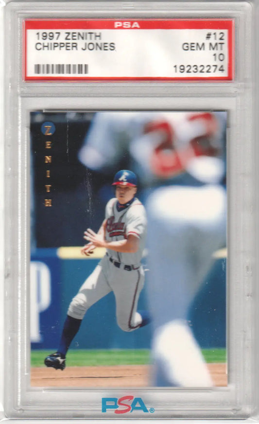 Graded Chipper Jones baseball card from Columbia Hobby, Gem Mint 1997 Pinnacle Zenith