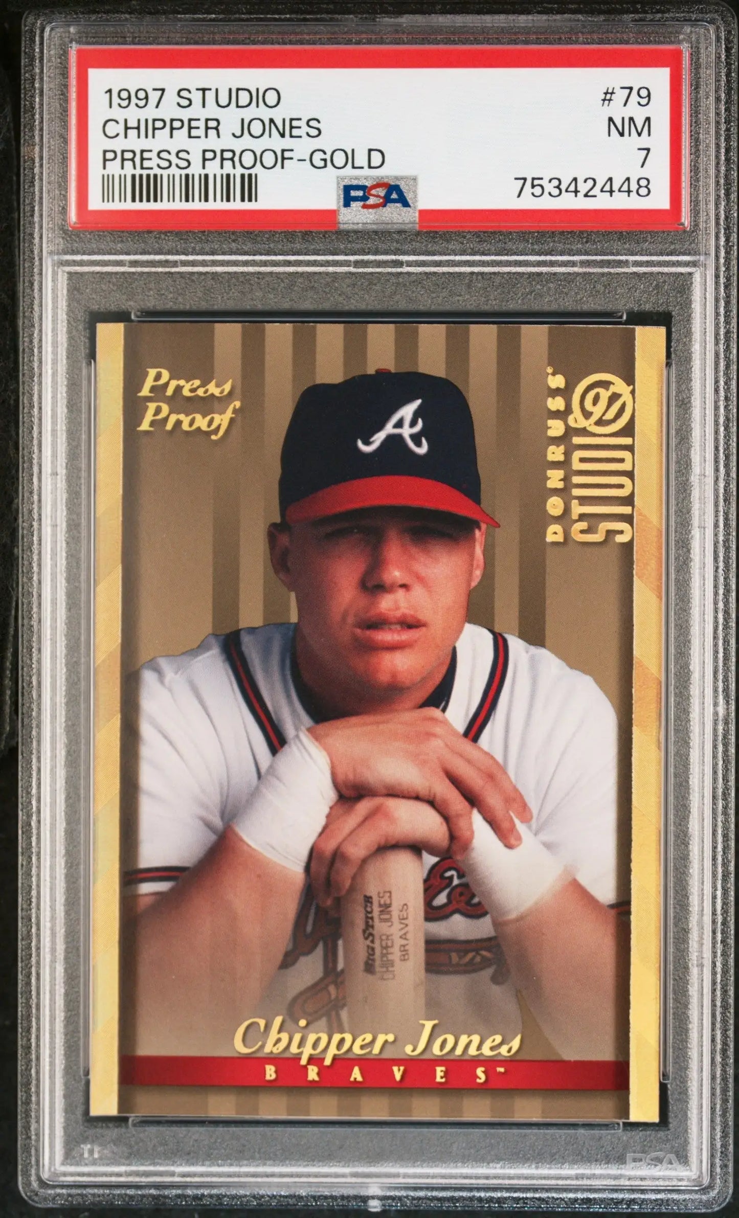 Graded Chipper Jones baseball card from Columbia Hobby Studio Press Proof collection