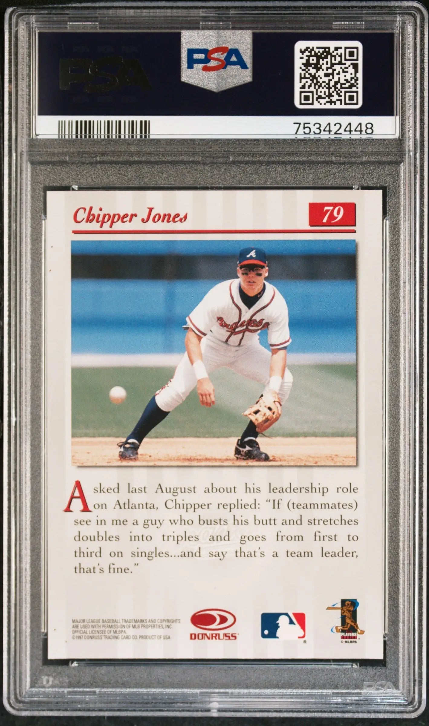 Graded Chipper Jones baseball card from Columbia Hobby Studio Press Proof series