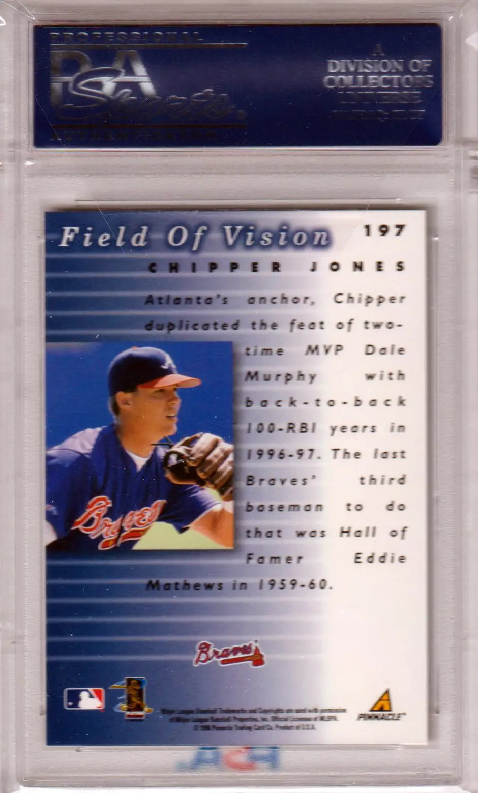 Graded Chipper Jones baseball card in gem mint condition from Columbia Hobby