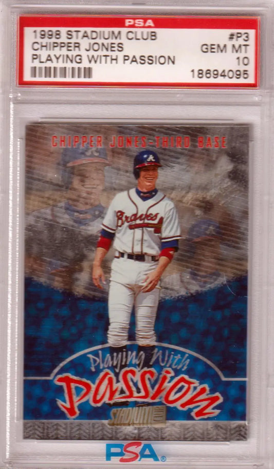 Graded Chipper Jones baseball card from Stadium Club featured at Columbia Hobby