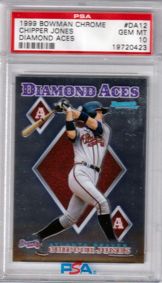Graded Chipper Jones Bowman Chrome Diamond Aces baseball card in PSA 10 GEM MINT