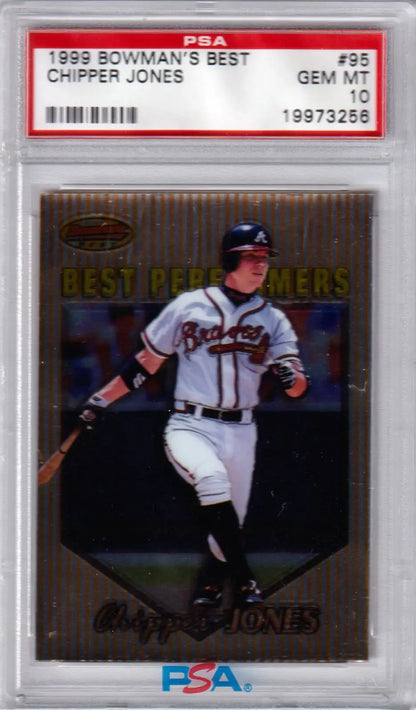 Graded Chipper Jones baseball card from Bowman’s Best by Columbia Hobby PSA 10 Gem Mint