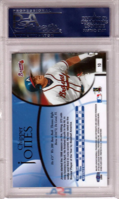 Graded Chipper Jones baseball card from Fleer Brilliants, featuring Chipper Jones