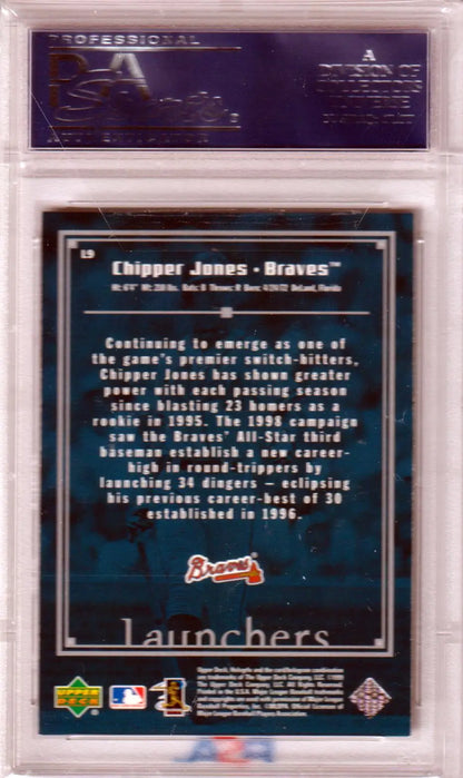 Graded Chipper Jones baseball card from 1999 Upper Deck Hologrfx Launchers PSA 10