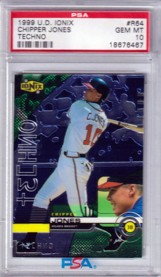 Graded Chipper Jones baseball card from Upper Deck Ionix Techno series in PSA 10 GEM MINT