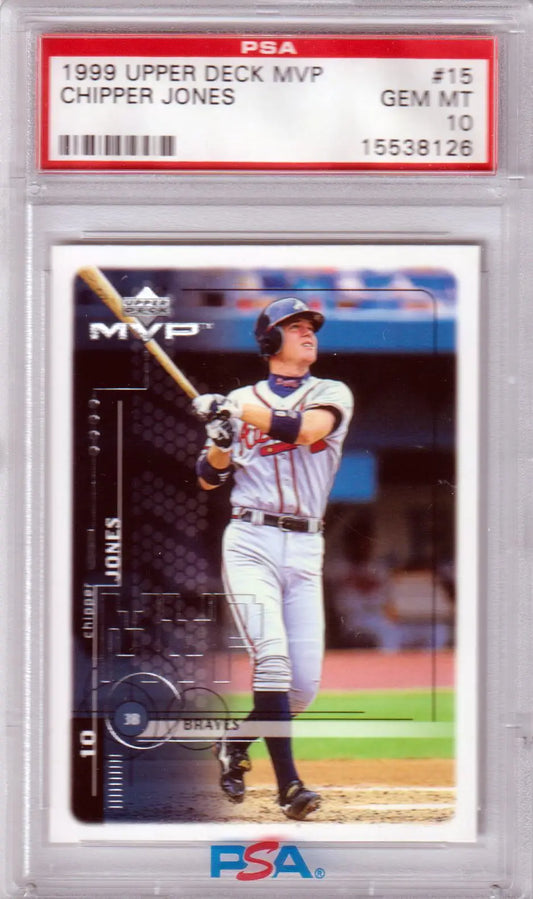 Graded Chipper Jones baseball card from Upper Deck MVP series at Columbia Hobby