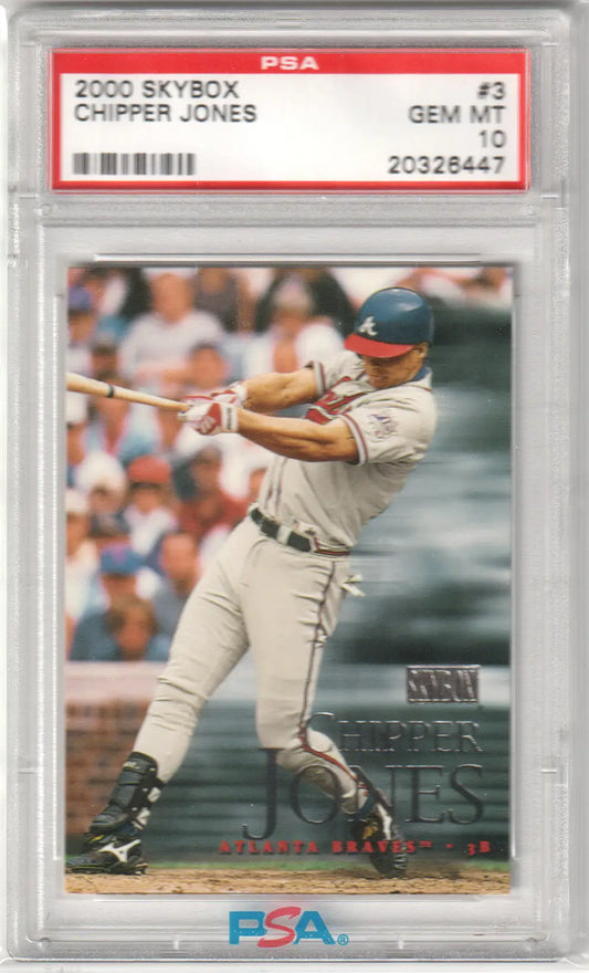 Graded Chipper Jones baseball card from Columbia Hobby, PSA 10 GEM MINT Skybox 2000