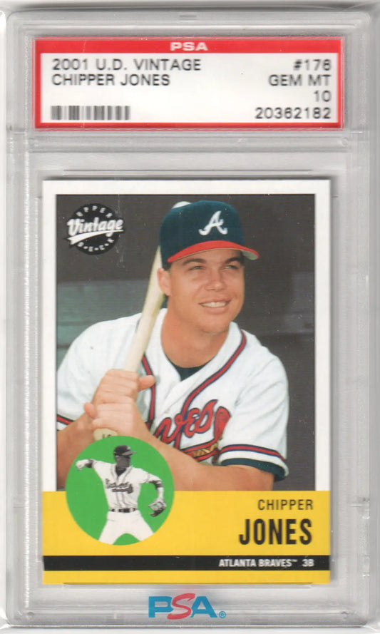 Graded Chipper Jones baseball card from Upper Deck Vintage, PSA 10 GEM MINT, Braves