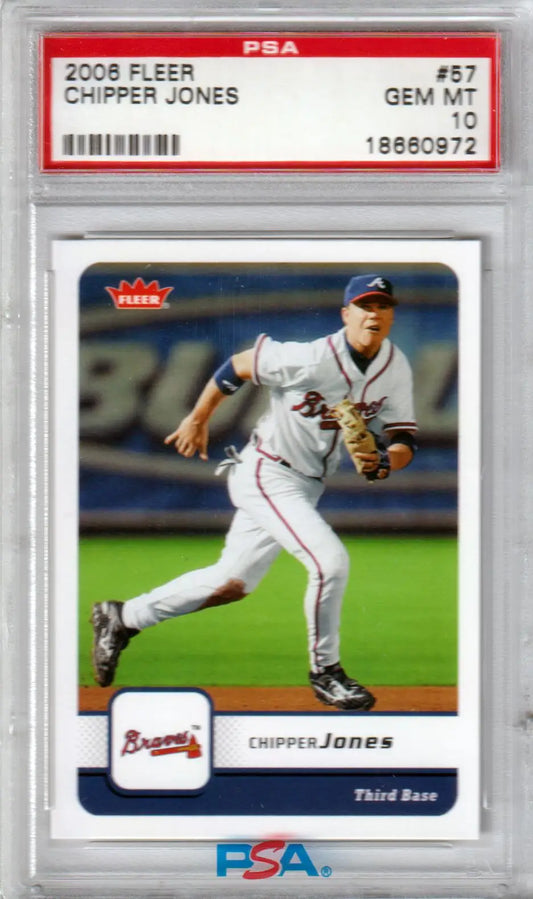 Graded Chipper Jones baseball card from Columbia Hobby, PSA 10 Gem Mint Fleer 2006