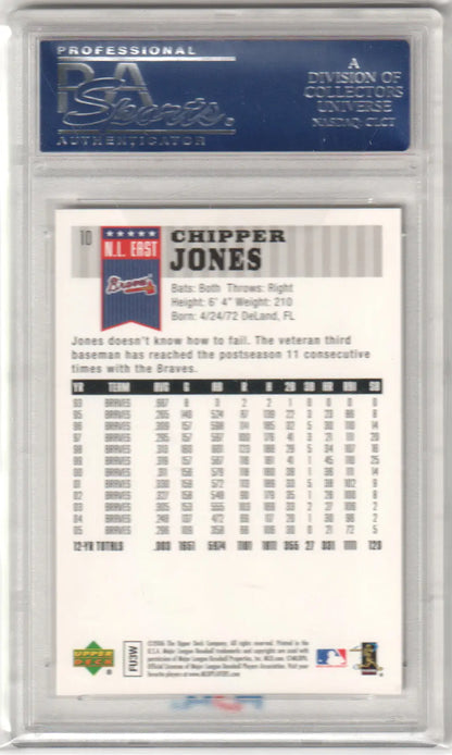 Graded Chipper Jones baseball card from Upper Deck by Columbia Hobby in PSA 10 GEM MINT