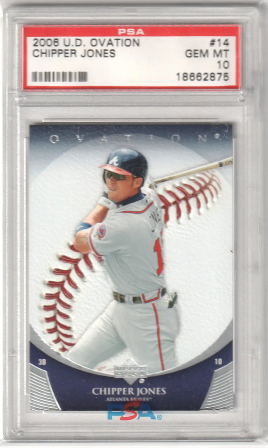Graded Chipper Jones baseball card from Upper Deck Ovation showcased by Columbia Hobby