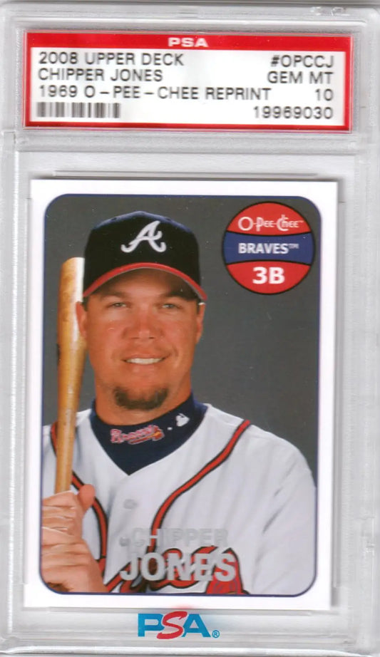 Graded Chipper Jones baseball card from Upper Deck, Columbia Hobby, PSA 10 GEM MINT