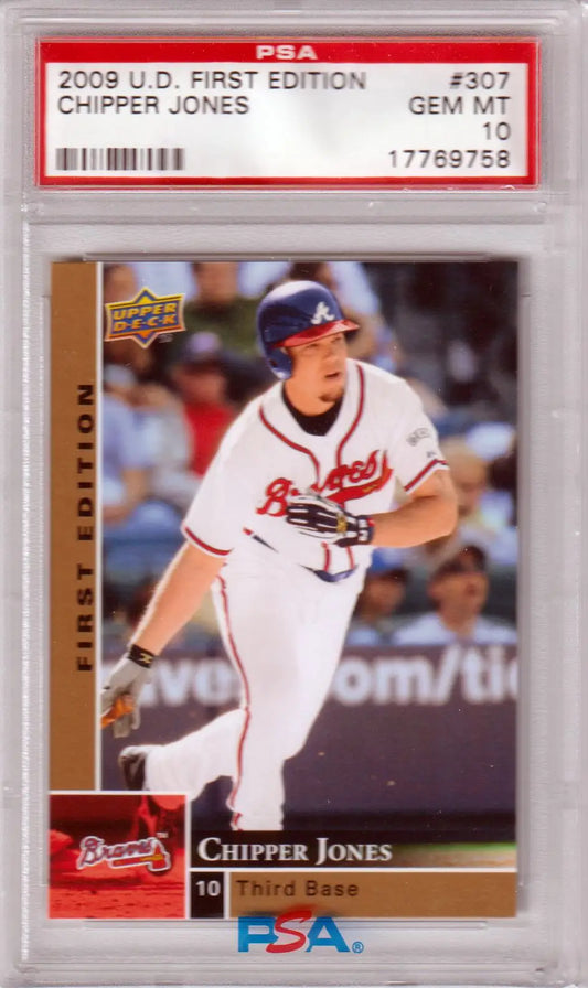 Chipper Jones baseball card from Upper Deck 2009 First Edition PSA 10 GEM MINT at Columbia Hobby