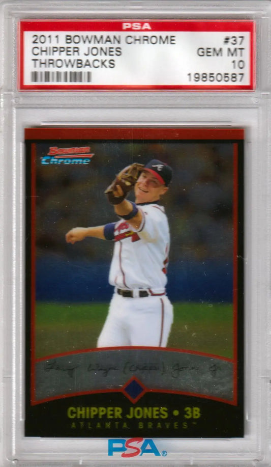 Graded Chipper Jones baseball card from Bowman Chrome Throwbacks by Columbia Hobby