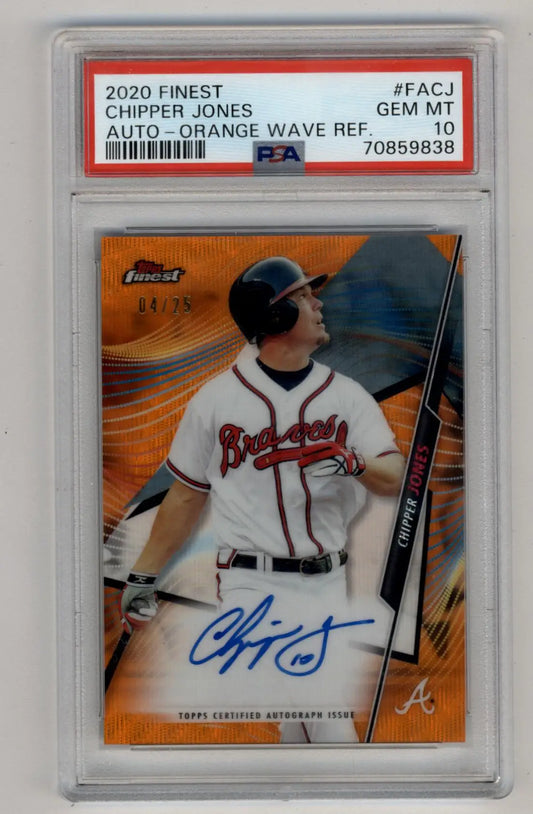 Chipper Jones 2020 Finest orange wave refractor auto card PSA 10 Gem Mint