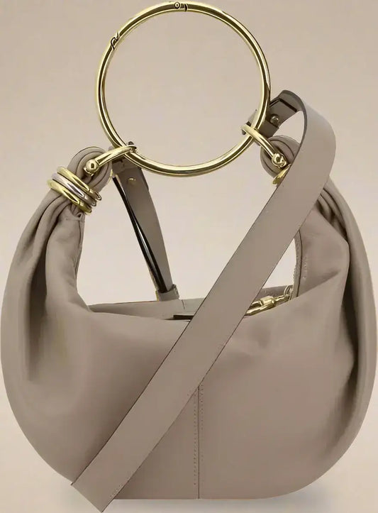 Light gray leather Chloé Bracelet Handbag with gold ring handle and detachable strap