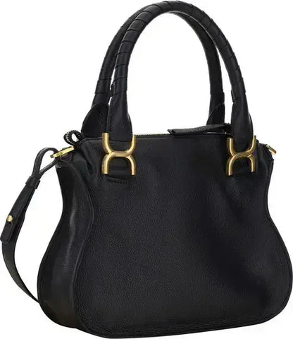 Chloé Marcie black leather handbag with braided top handles and gold hardware