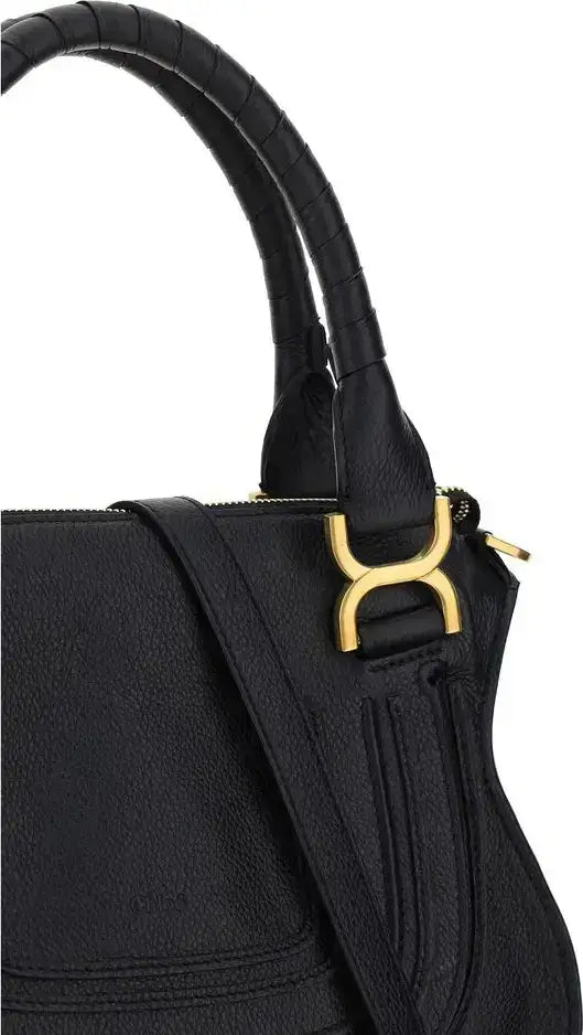 Chloé Marcie black leather handbag with braided top handles and gold-tone hardware