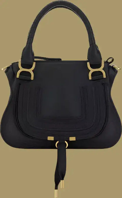 Chloé Marcie black leather handbag with gold hardware and front flap